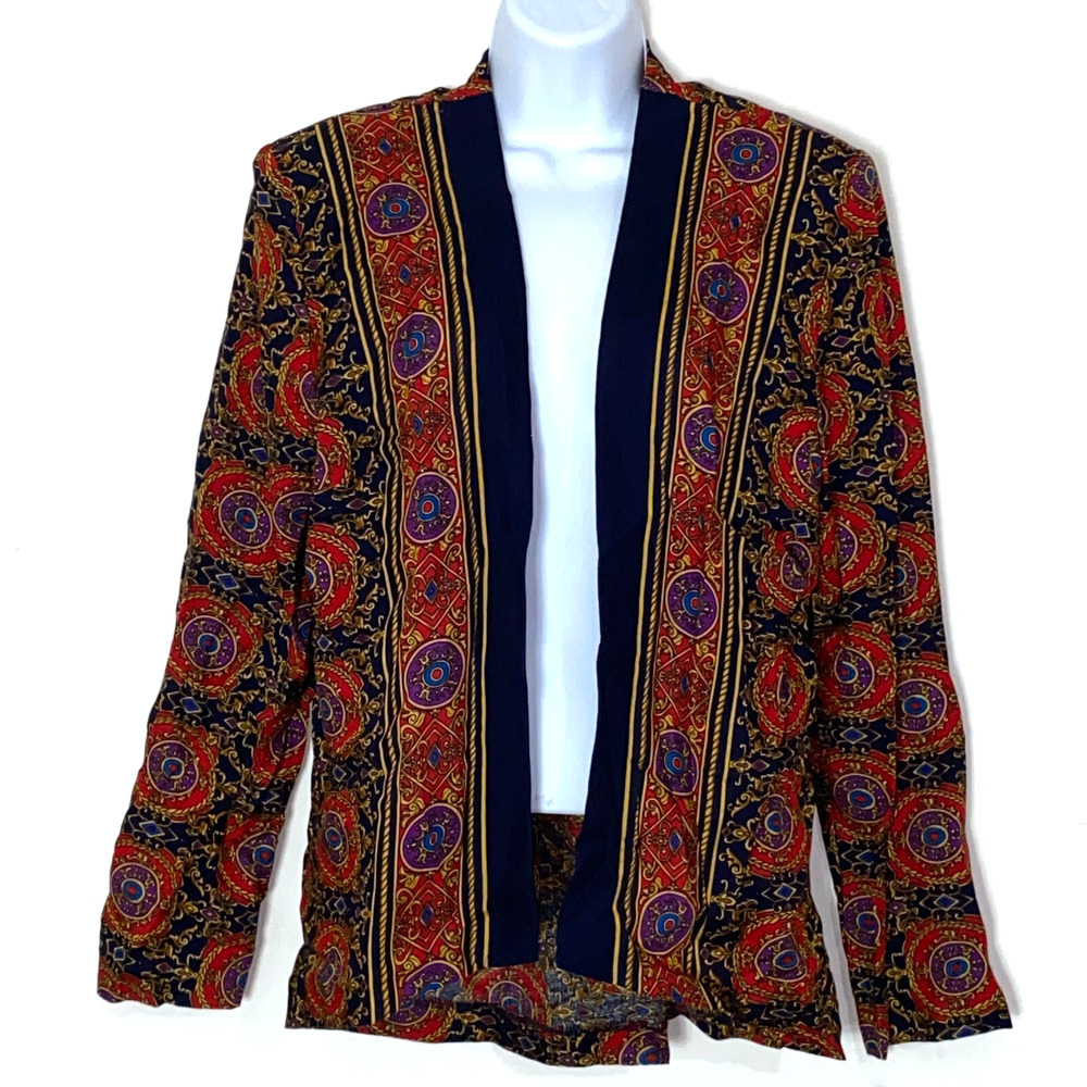Ali Miles Cardigan Womens Size 10 Red Gold Graphic Pattern Open Tunic